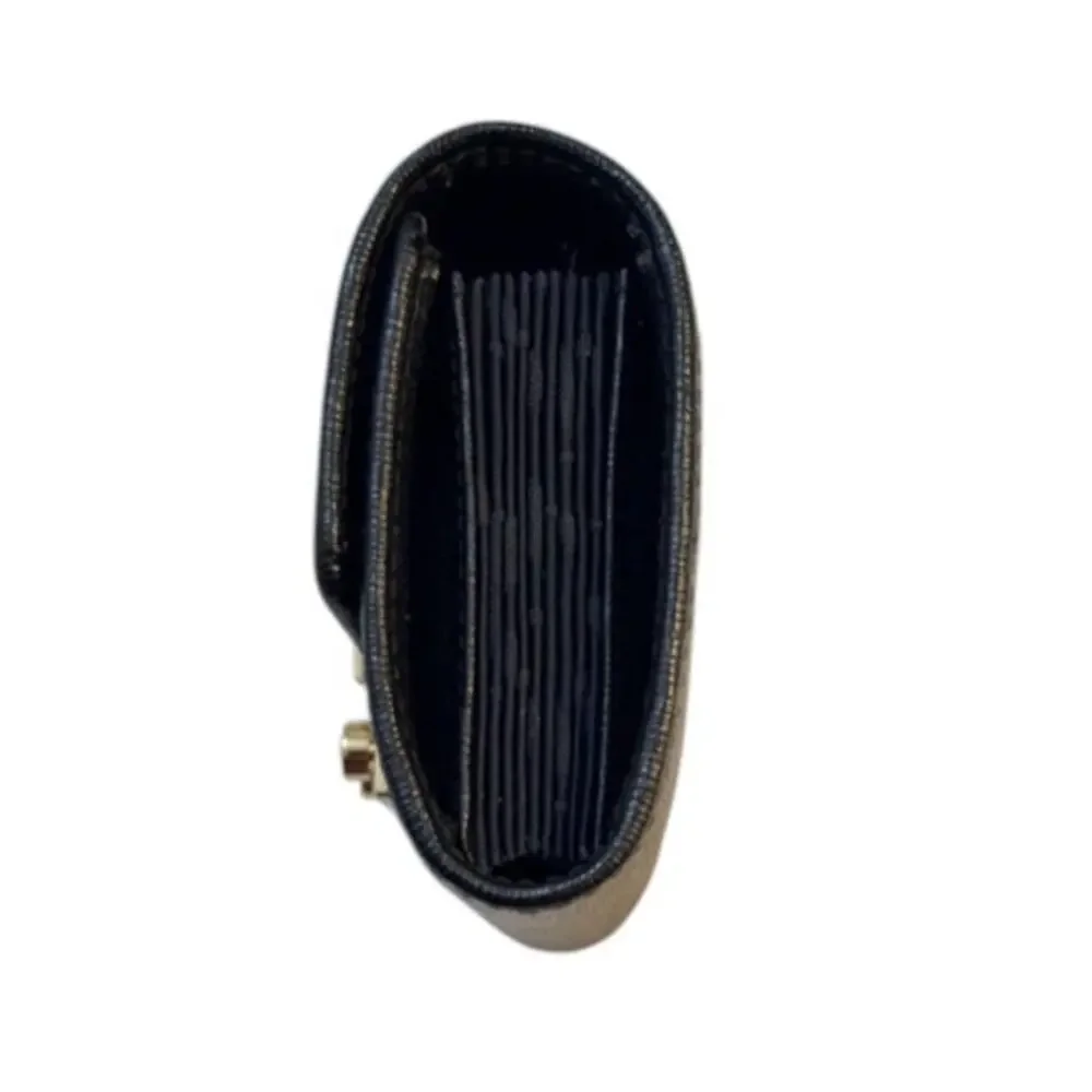 Furla Babylon Black Leather Accordion Card Case Wallet Expandable